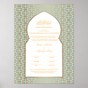 Turkuaz met Gold nikkah-certificaat Poster
