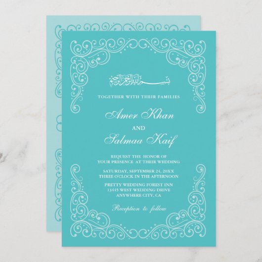 Turkuaz Moslim bruiloft Uitnodigingen (Voorkant / Achterkant)