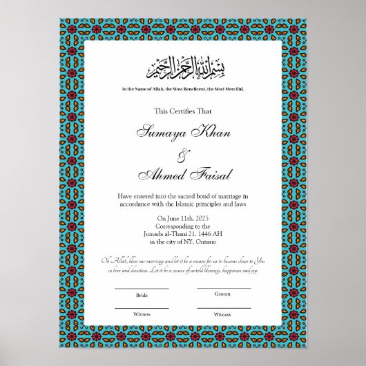 Turkuaz poster certificaat moslimnikkah (Voorkant)