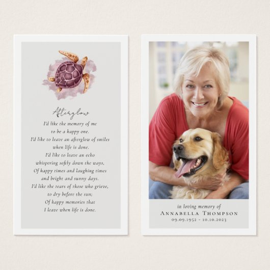 Turle Foto Begrafenis Favor Memorial Kaart (Voorkant /achterkant)