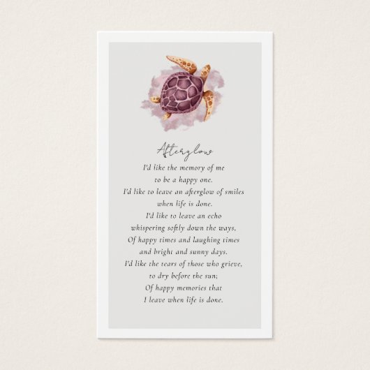 Turle Foto Begrafenis Favor Memorial Kaart (Voorkant)