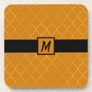 Turmeric Yellow & Gold Quatrefoil Patroon Bier Onderzetter