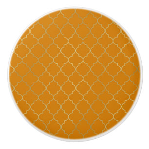 Turmeric Yellow & Gold Quatrefoil Patroon Keramische Knop