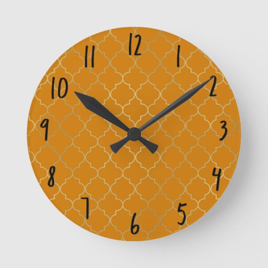 Turmeric Yellow & Gold Quatrefoil Patroon Ronde Klok (Voorkant)