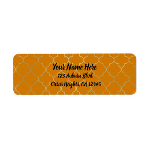 Turmeric Yellow & Gold Quatrefoil Pattern Party Etiket