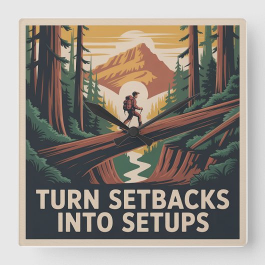 Turn Setbacks Into Setups Vierkante Klok (Voorkant)