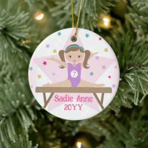 Turnen Bruine Gymnaste Bruin Haar Aangepast Cadeau Keramisch Ornament