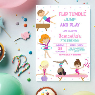 Turnen Flip Tumble Spring Verjaardagsuitnodiging Kaart