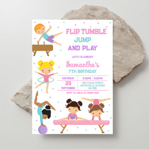 Turnen Flip Tumble Spring Verjaardagsuitnodiging Kaart