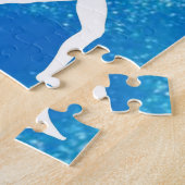 Turnen Kerstmis Blauwe Glans Witte Patroon Legpuzzel (Zijkant)