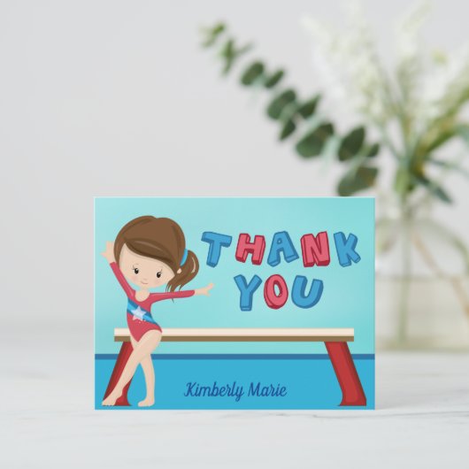 Turnen Meisjes Schattig Gymnast Jongeren Bedankt Briefkaart (Staand voorkant)
