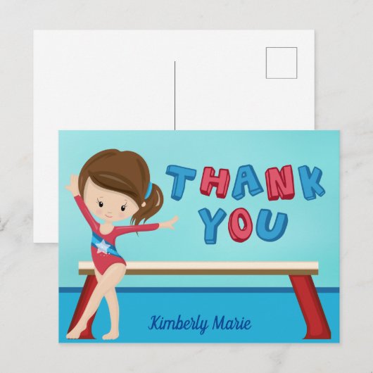 Turnen Meisjes Schattig Gymnast Jongeren Bedankt Briefkaart (Voorkant / Achterkant)