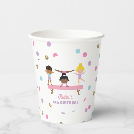 Turnen pastel verjaardag papieren bekers (Voorkant)