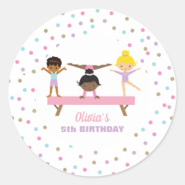 Turnen pastel verjaardag ronde sticker