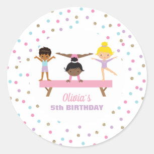 Turnen pastel verjaardag ronde sticker