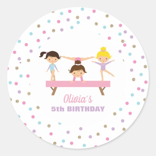 Turnen pastel verjaardag ronde sticker (Voorkant)