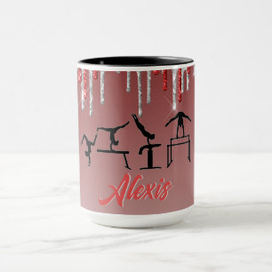 Turnen Rood en Zilver Glitter Drip Ombre Mok