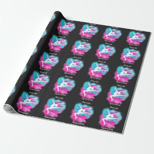 Turnen Sprong Roze Blauw Kleur Bom met Naam   Cadeaupapier