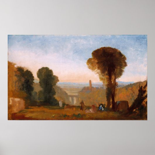 Turner - Italiaans landschap met brug en toren Poster (Voorkant)