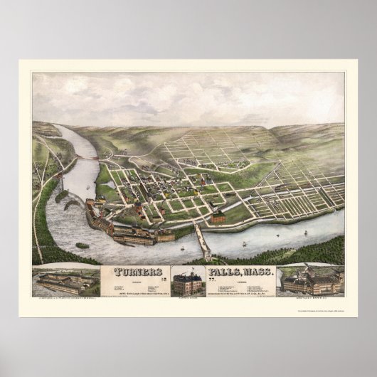 Turners Herfsten, MA Panoramic Map - 1877 Poster (Voorkant)
