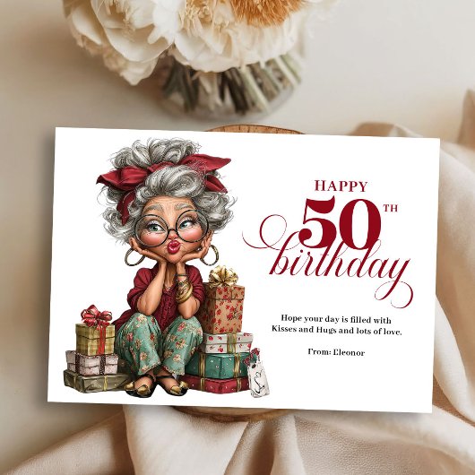 Turning 50 quirky woman fun humorous greeting kaart