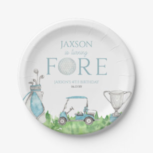 Turning Fore Blue Golf 4e verjaardag Papieren Bordje