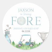 Turning Fore Blue Golf 4e verjaardag Ronde Sticker (Voorkant)