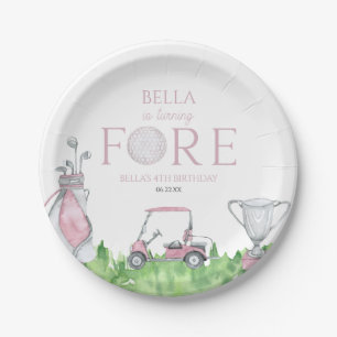 Turning Fore Pink Golf 4e verjaardag Papieren Bordje