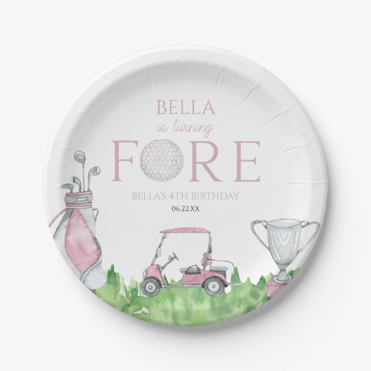 Turning Fore Pink Golf 4e verjaardag Papieren Bordje (Voorkant)