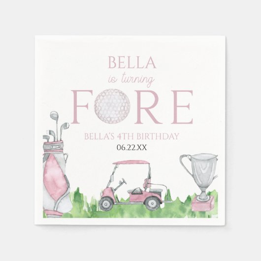 Turning Fore Pink Golf 4e verjaardag Servet (Voorkant)