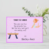 Turnkaart gymnastiek verjaardagsfeestje bedankkaart (Staand voorkant)