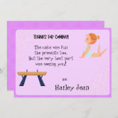 Turnkaart gymnastiek verjaardagsfeestje bedankkaart (Voorkant / Achterkant)