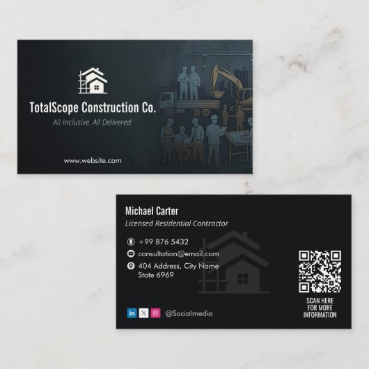 Turnkey Construction Services | Minimalist Black Visitekaartje (Voorkant / Achterkant)