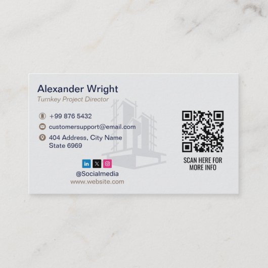 Turnkey Construction Services | Minimalist Grey Visitekaartje (Achterkant)
