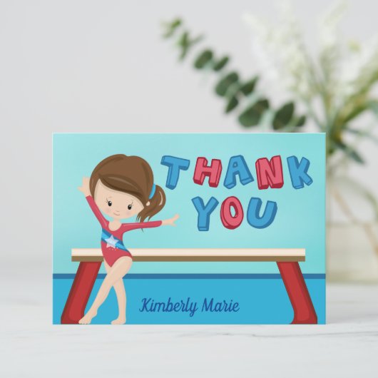 Turnstermeisje Cute Gymnast Aangepaste bedankkaart (Staand voorkant)