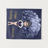 Turnsterverjaardagsfeestje met blauwe ballonnenboo wandkleed (Voorkant (horizontaal))