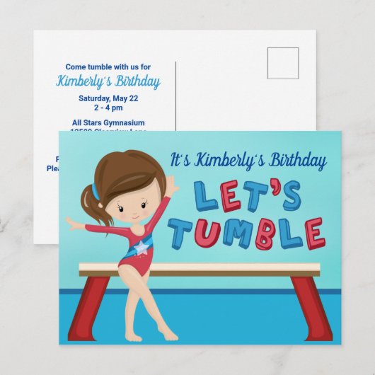 Turnverjaardagsfeest voor meisjes Laten we tumbele Briefkaart (Voorkant / Achterkant)