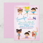 Turnverjaardagsuitnodiging - Roze Meisjes Kaart (Voorkant / Achterkant)