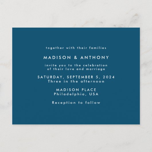 Turoblauw Kalligrafie Save the Date Trouwfoto Uitnodiging Briefkaart (Achterkant)