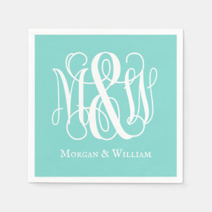 Turq Aqua White B&G Wingerd Schrift Monogram DIY B Servet