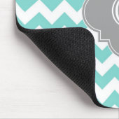 Turq / Aqua White Chevron Gray Quatrefoil Monogram Muismat (Hoek)