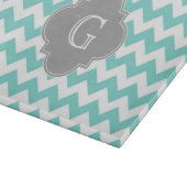 Turq / Aqua White Chevron Gray Quatrefoil Monogram Snijplank (Hoek)