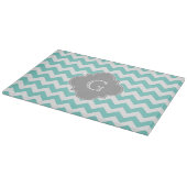 Turq / Aqua White Chevron Gray Quatrefoil Monogram Snijplank (Hoek)