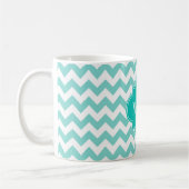 Turq / Aqua Wht Chevron Blauwgroen 3 Initiaal mono Koffiemok (Links)
