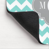 Turq / Aqua Wht Chevron Gray 3 Initiaal Monogram Muismat (Hoek)