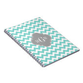 Turq / Aqua Wht Chevron Gray 3 Initiaal Monogram Notitieboek (Rechterzijde)