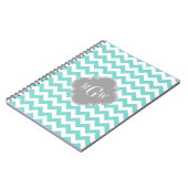 Turq / Aqua Wht Chevron Gray 3 Initiaal Monogram Notitieboek (Linkerzijde)