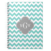 Turq / Aqua Wht Chevron Gray 3 Initiaal Monogram Notitieboek (Voorkant)