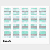 Turq / Aqua Wht Chevron Gray Name Monogram Vierkante Sticker (Vel)