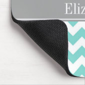 Turq / Aqua Wht Chevron Grijs Naam Monogram Muismat (Hoek)